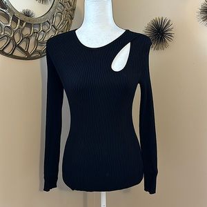 I.N.C. Black Ribbed Sweater Teardrop Cutout
